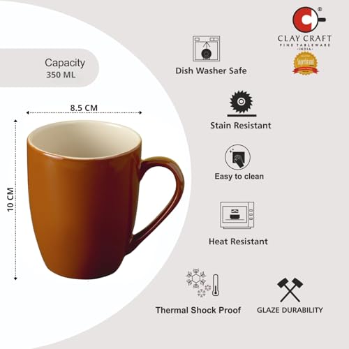 Image of Clay Craft Modern Matte Coffee Mug Set of 2, 350 ml | Fine Ceramic Tea, Coffee & Milk Mugs | Elegant & Durable Drinkware | Microwave & Dishwasher Safe | Minimalist Home, Office & Gift Collection