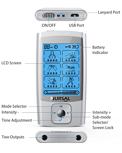 Nursal 24 Modes Tens Unit Muscle Stimulator With Continuous Stimulation, Rechargeable Electronic Pulse Massager With 8 Pads For Back And Shoulder Pain Relief And Muscle Strength #TOP4