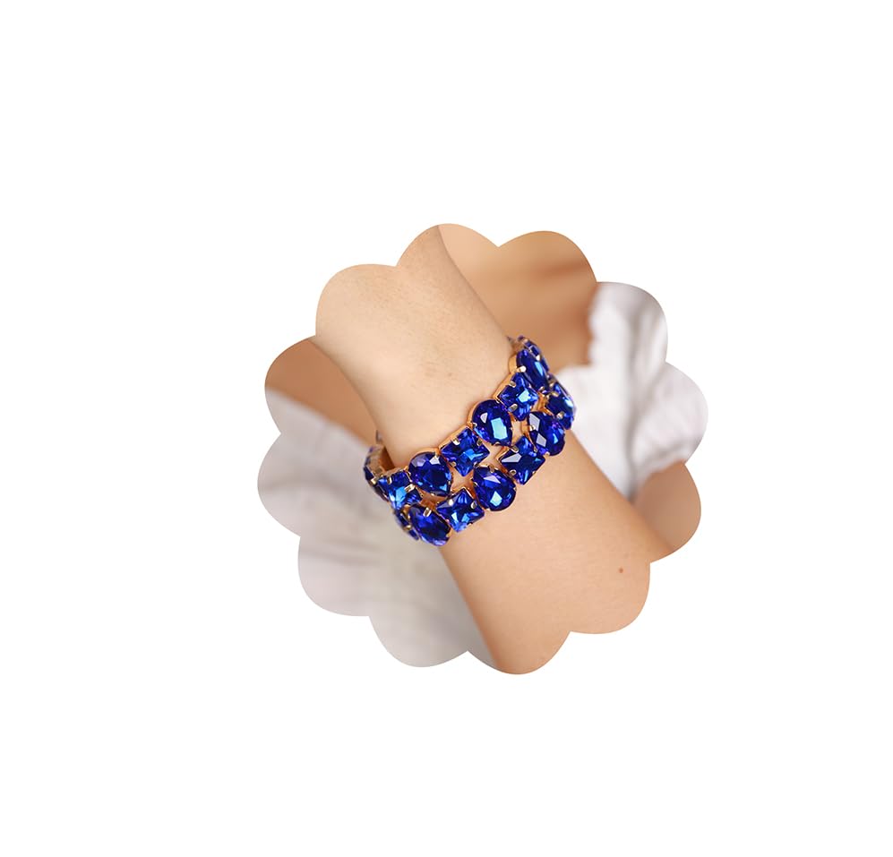 Xerling Wedding Brides Crystal Bracelets Wide Layered Bangle Stretch Bracelets Geometric Rhinestone Elastic Hand Jewelry for Women