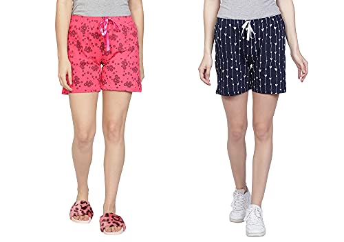 Image of Club A9 Women's Regular Fit Cotton Printed Shorts (Multicolor,2XL) (Pack of 2) (WSCOM2 211 XXL)