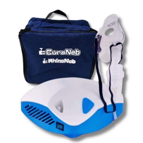 Curaneb aerosol a pistone portatile per bambini ed adulti. Potente e silenzioso, completo di borsa per il trasporto ed accessori. Compatibile con accessori di Nebula, Omron, Laica, Breuer