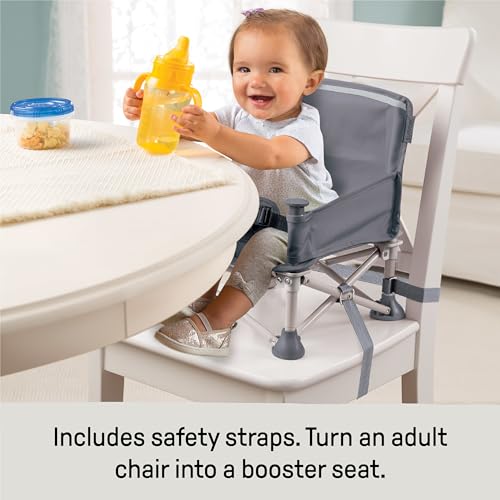 Image of Summer by Bright Starts Pop 'N Sit Portable Booster Chair, Floor Seat, Indoor /Outdoor Use, Compact Fold, Grey, 6 Mos - 3 Yrs