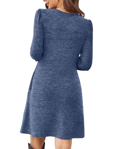 Image of OFEEFAN Womens Long Sleeve Tunic Dress Fall Fashion Sweater Dress with Pockets Pleated Front Casual Winter