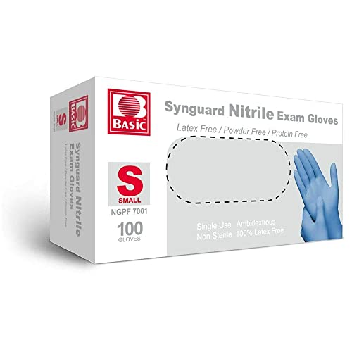 Basic Medical Nitrile Exam Gloves (Small) 1 Boxes 100 Gloves,Blue,NGPF-7001