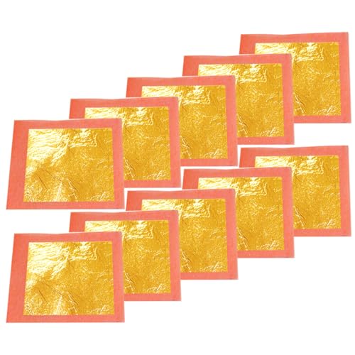 TOYANDONA Láminas de Oro 24K 99% Puro 10 Hojas 433X433 CM Escamas Doradas para Manualidades Decoración Bricolaje Pan de Oro para Artes y Muebles