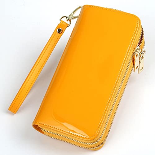 Women's Wallet Long Double Zipper Wallet Large Capacity Women's Coin Purse Wristlet Clutch Bag (Yellow)3