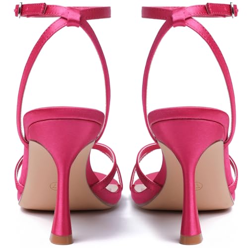 Image of Mostrin Strappy Heels for Women Ankle Strap Heels Women's Heeled Sandals for Party Prom Wedding