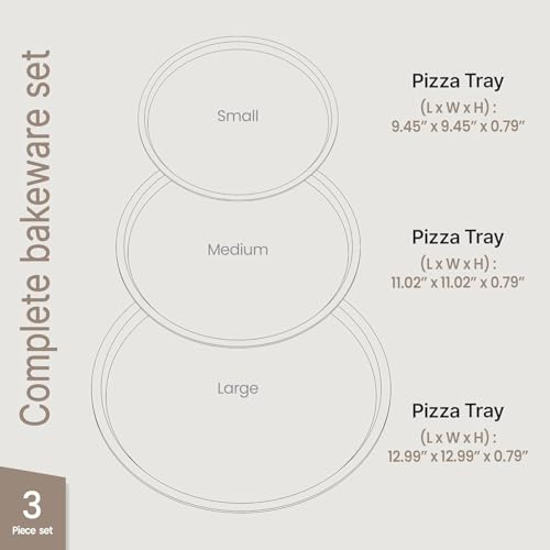 Bakken- Swiss Pizza Tray Set 3-Piece – Gray Coating, Non-Stick, Round Steel Pizza Pans - Dishwasher Safe, Premium Bakeware for Home Cooking - Image 3