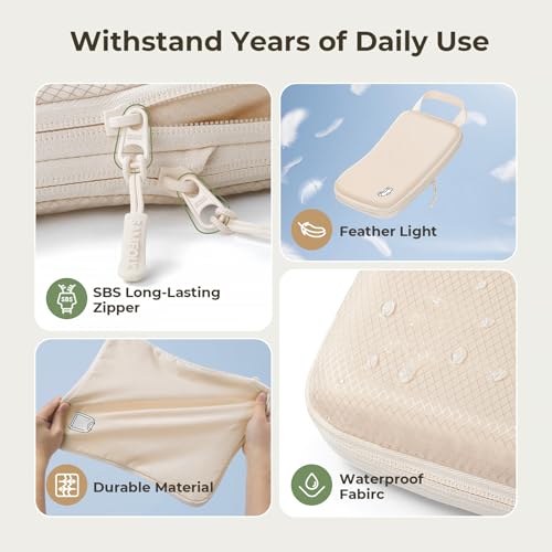 Samfolk Compression Packing Cubes for Suitcases Packing Cubes Compression Set Waterproof Suitcase Organiser Bags for Travel Suitcase Luggage Packing Organizer Bags Travel Essentials Cream 8 set - Image 4