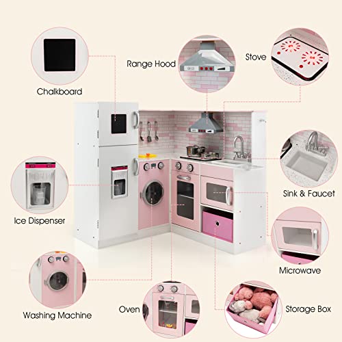 DREAMADE Kinderküche Holz, Spielküche mit Licht und Sound, Holzküche Kinderspielküche mit Waschbecken Herd Backoffen… – Bild 4