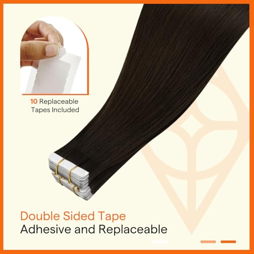 Image of Full Shine Tape in Hair Extensions Human Hair Color Dark Brown Seamless Invisible Tape in Human Hair Extensions 22 Inch 10Pcs 25Grams Add Length Unprocessed Virgin Hair for Postpartum Women