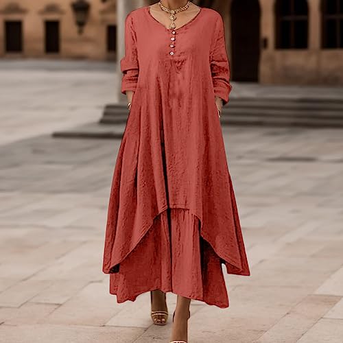 Robe irrégulière décontractée en tissu uni et col rond classique