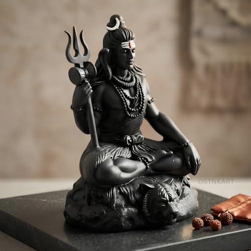 Image of Shiva Statue Car Dashboard Idol 3.5 Inch Black, Resin Shiv Ji for Birthday,Annivesary, Home & Office Pooja Room,Living Room Show Piece New House Warming Gift (Size: L-7 x W-5 x H-9 cm)