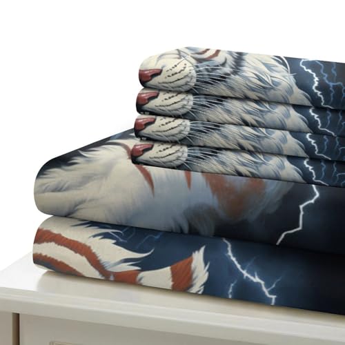 Housse de couette tigre blanc 140x200 en microfibre avec taie d'oreiller lit simple - 7
