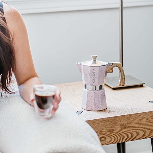 Image of GROSCHE Milano Moka pot, Stovetop Espresso maker, Greca Coffee Maker, Stovetop coffee maker and espresso maker percolator (Pink, 6 cup)