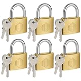 HOX Solid Brass Keyed Different Padlock with 1-9/16-Inch Wide Body, Brass Cylinder - for Hasp Latch, Sheds, Fences, Storage Locker, 6-Pack