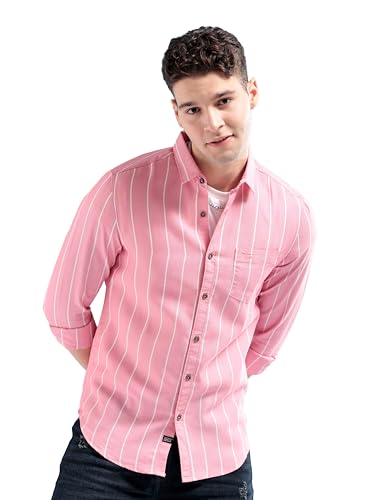 The Indian Garage Co Men Regular Fit Striped Full Sleeves Cutaway...