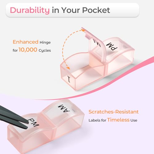 Image of Colorwing Monthly Pill Organizer 2 Times a Day,Compact Pill Case (Pink) | Ultra-Compact, Pocket-Sized, Ultra-Light, Featherweight, Monthly Tracking, Daily Dose, Detachable Lid, Easy-Clean, BPA-Free