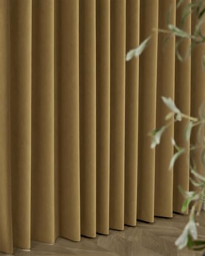 Image of Graywind Motorized Curtains with Track, Room Darkening Smart Curtains, Rechargeable Curtains Compatible with Alexa & Remote Control for Large Windows, Custom Drapes Up to 220 inch, Canvas (Mustard)
