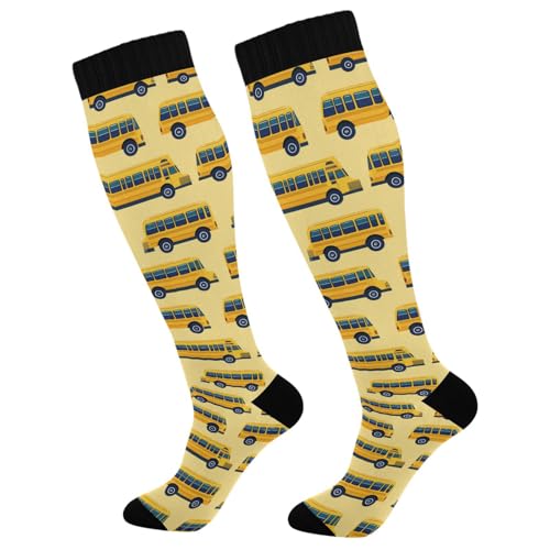 Image of Wusikd Blue Yellow Monster Trucks Compression Socks for Women and Men Circulation Long Socks for Athletic Running 1