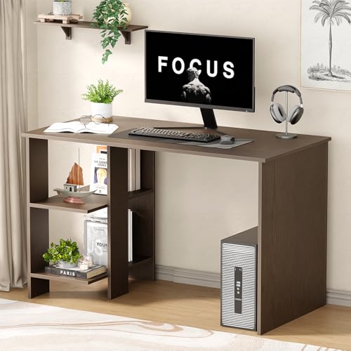 Image of Lukzer Engineered Wood Computer Desk with One Tier Shelves Laptop Study Table for Office Home Workstation Writing Modern Desk (ST-007 / Wenge / 100 x 50 x 77 cm)