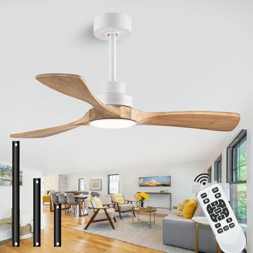 Image of 42-inch Quiet 3-Blade Solid Wood Ceiling Fan with Light and Remote Control