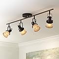 Pro Track Track Light Fixture - 4 Head Adjustable Lights, Amber Glass Shades, Bronze Modern Monorail Track Light Fixture for Kitchens, Bedrooms, Living Rooms, and Dining Rooms - 34" Wide, 9" High