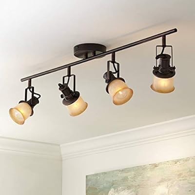 Pro Track Track Light Fixture - 4 Head Adjustable Lights, Amber Glass Shades, Bronze Modern Monorail Track Light Fixture for Kitchens, Bedrooms, Living Rooms, and Dining Rooms - 34" Wide, 9" High