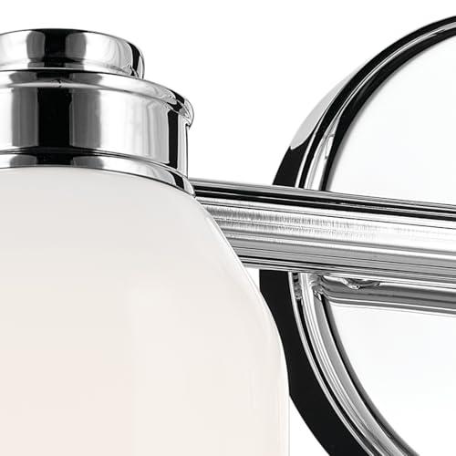 Image of Kichler Shae 2-Light Vanity Light, Chrome | Vanity light with white opal glass for bathroom vanities and mirrors (15 inch x 9 inch), 55201CH