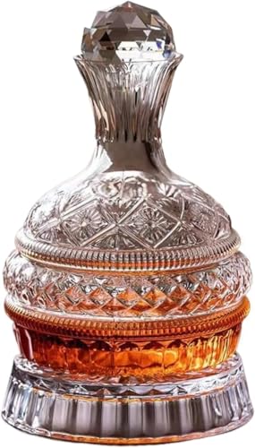 Decantador de Cristal Tallado, 1600ml, Diseño Giratorio 360°, con Tapa Diamante, 23.5 x 16.3 x 13 cm, para Vino y Licores