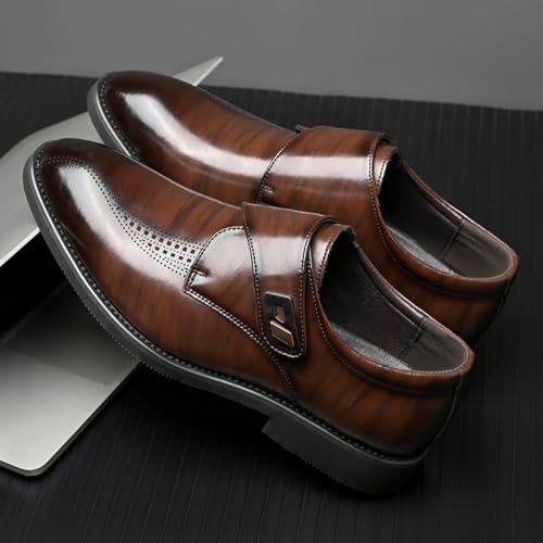 Mens Retro Monk Strap Leather Slip-On Dress Loafers Classic Low Top Wingtip Pointed Toe for Work Office Business4