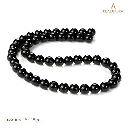 Image of BEADNOVA Black Onyx Beads Natural Crystal Beads Stone Gemstone Round Loose Energy Healing with Crystal Stretch Cord for Jewelry Making (8mm, 45-48pcs)