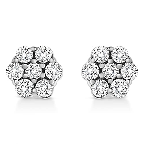 .925 Sterling Silver 1.0 Cttw Lab Grown Brilliant Round Cut Diamond Floral Cluster Stud Earrings (G-H Color, VS2-SI1 Clarity)