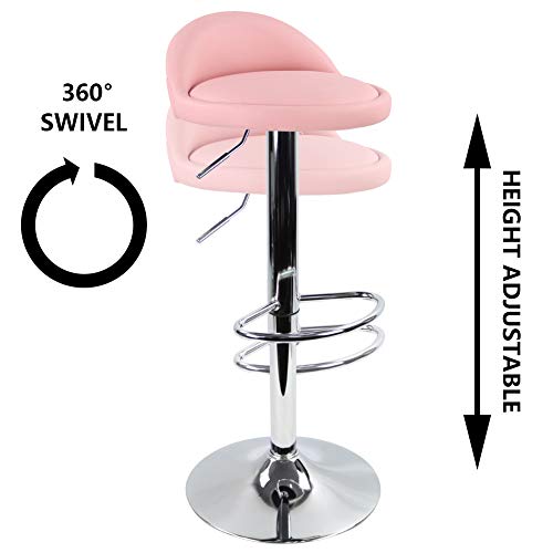 Kktoner Pu Leather Round Bar Stool With Back Rest Height Adjustable Swivel Pub Chair Home Kitchen Bar Stools Backless Stool With Footrest (Pink) #TOP4