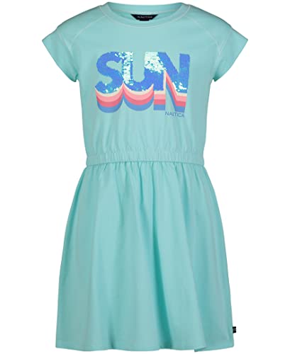Nautica Girls' Short Sleeve Jersey Tee Dress with Elastic Cinched Waist, Fun Designs & Colors, Blue Tint, 2T: Clothing, Shoes & Jewelry