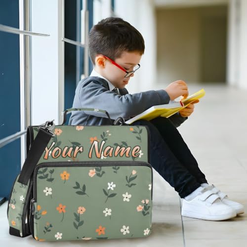 Image of Custom 3 Ring Zipper Binder Cute Tropical Flowers Leaves Personalized Name 1.5 Inch Binders Large Capacity Multi Pockets for School Office Supplies