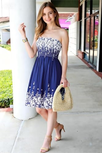 Image of elescat Summer Dresses for Women 2026 Strapless Casual Beach Cover Ups Tube Top Sundress