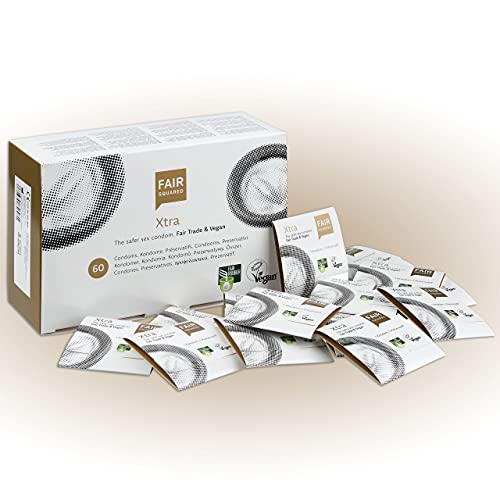 FAIR SQUARED Xtra 60 - Preservativos veganos de caucho natural de comercio justo (caja de 53 mm)