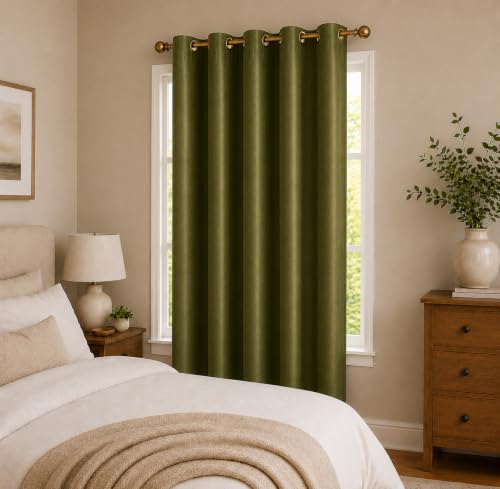 Image of Polyester Eyelet Door Curtain, Solid Plain Light Filtering Curtain for Bedroom, Living Room & Home Office, 7 Feet (84 x 48 Inch), Green, Pack of 1
