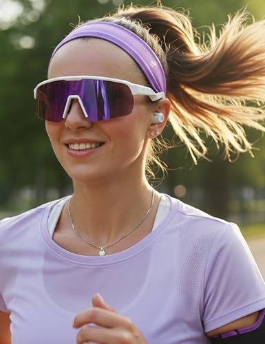 Image of ATTCL Sports Sunglasses for Women Running: UV400 Protection Wrap Around Lightweight Sun Glasses for Cycling Baseball Outdoor White Purple