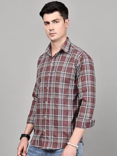 Image of Majestic Man Stylish Slim Fit Cotton Spread Collar Checked Casual Shirt for Men