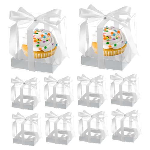 Garneck 10pcs Boxes Transparent Cupcake Boxes Baking Packaging for Birthdays Weddings and Events for Cupcakes Cookies and Treats