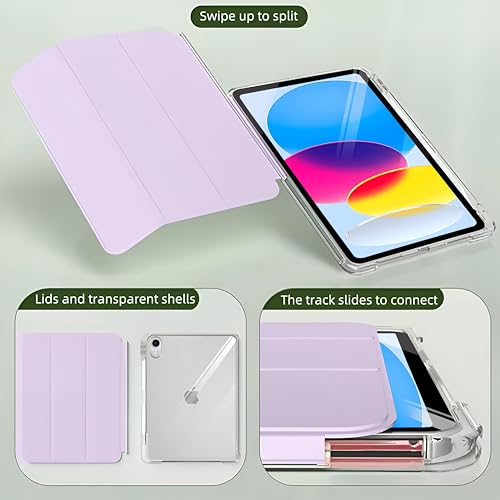 Image of ProElite Case Cover for iPad (A16) 11th /10th Gen (2025 /2022) Case, Sliding Detachable Smart Flip Case Cover for Apple iPad 11th /10th Gen with Pencil Holder, Lavender