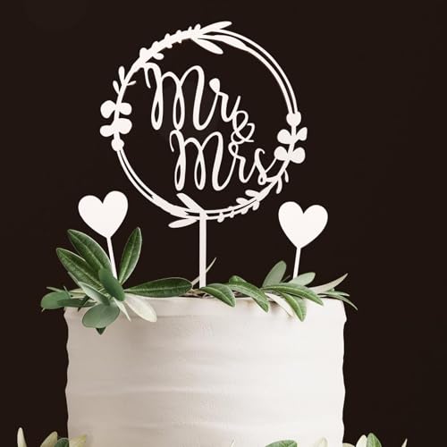 DazzJoy Mr & Mrs Deko Hochzeitstorte Weiß,3 Stück Holz Cake Topper Hochzeit,Tortendeko Hochzeit,Mr und Mrs Tortenstecker,Hochzeitstorte Topper,Kuchendeko für Verlobung Antrag