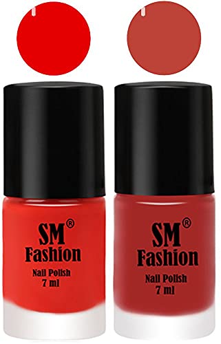 Image of Long Lasting Nail Polish | Nail Paint Combo 7 ml Each) - Set of 2 Fire Orange-Dark Nude
