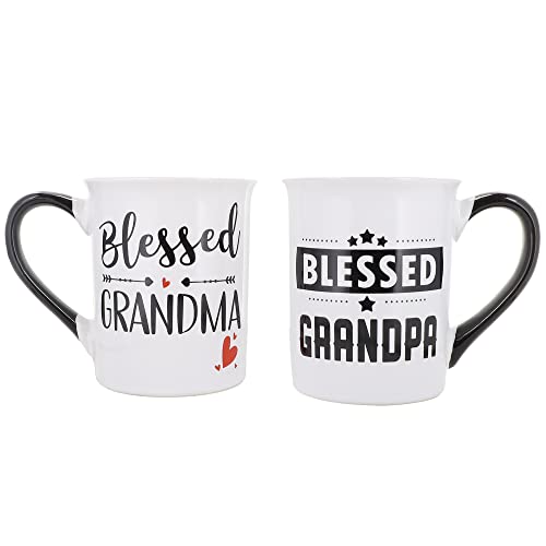 Cottage Creek 2 Piece Blessed Grandma Grandpa Coffee Mugs Set, 16oz