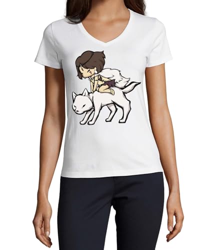 T-shirt à col en V en coton pour femme Anime 177 blanc léger