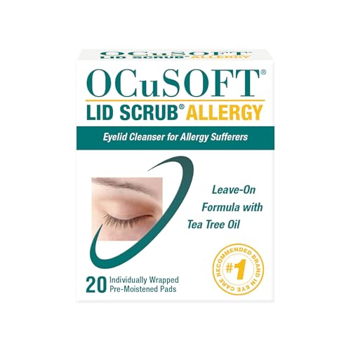 OCuSOFT Lid Scrub Allergy, Eyelid Cleanser, Pre-moistened Pads 20ct, Green Tea Extract and Tea Tree Oil, Leave-on Formula