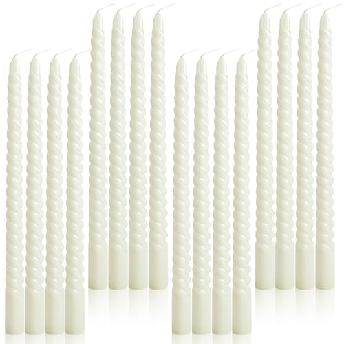 Jeffbaubl 16 PCS Spiral Taper Candles,10 Inch Dripless Twisted Candles,White Spiral Candle Twisted Candlesticks,Long Unscented Candle Sticks for Dinner Wedding Party Home Decoration