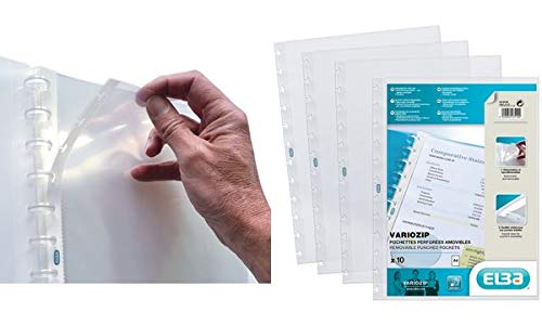 ELBA Lot de 10 pochettes à prospectus Vario-Zipp Transparent Format A4